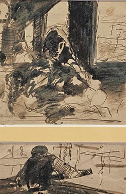 Villani Gennaro (Napoli 1885 - 1948) - In treno / Pescatore inchiostro su carta firma: opera non 