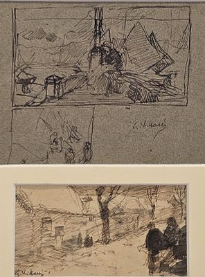 Villani Gennaro (Napoli 1885 - 1948) - Marina / Paesaggio inchiostro su carta firma: in basso a 