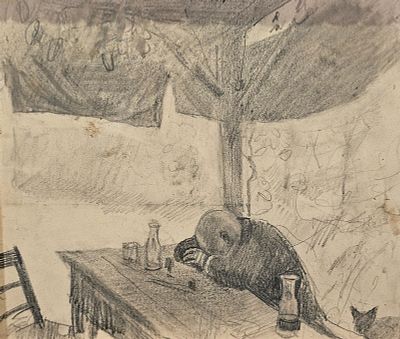 Villani Gennaro (Napoli 1885 - 1948) - La pennichella matita su carta firma: opera non firmata 