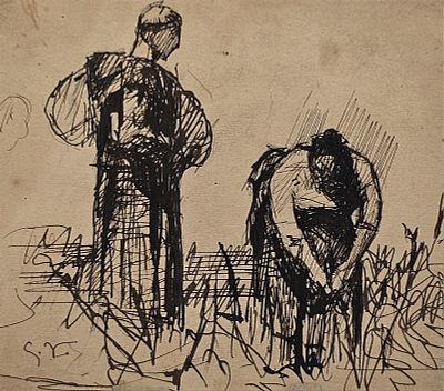 Villani Gennaro (Napoli 1885 - 1948) - Fede e lavoro inchiostro su carta firma: iniziali in basso 