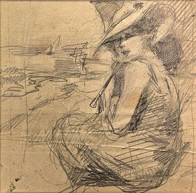 Villani Gennaro (Napoli 1885 - 1948) - Lisa in spiaggia matita su carta firma: opera non firmata 