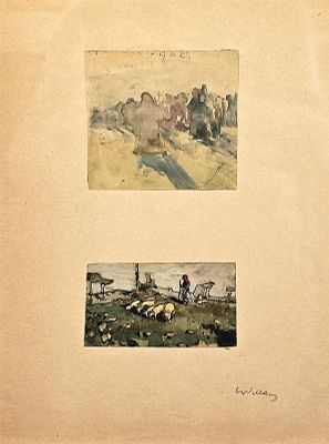 Villani Gennaro (Napoli 1885 - 1948) - Fede / Pastorella acquerello su carta firma: in basso a 