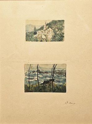 Villani Gennaro (Napoli 1885 - 1948) - Paesaggio / Marina acquerello su carta firma: in basso a 