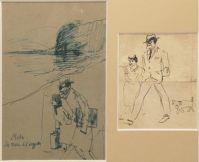 Villani Gennaro (Napoli 1885 - 1948) - A passeggio per Meta di Sorrento inchiostro su carta firma: 