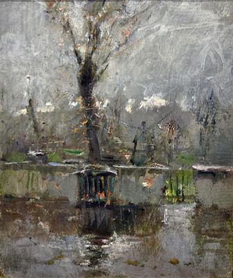 Villani Gennaro (Napoli 1885 - 1948) - Albero sotto la pioggia olio su cartone firma: opera non 