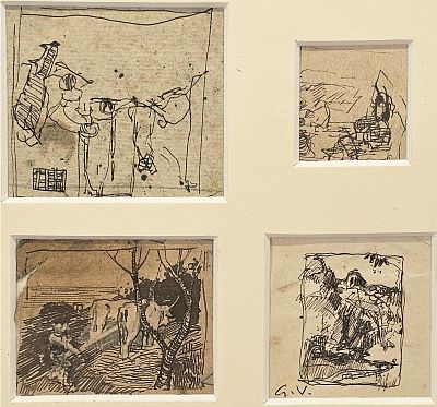 Villani Gennaro (Napoli 1885 - 1948) - Schizzi inchiostro su carta firma: sigla in basso a 