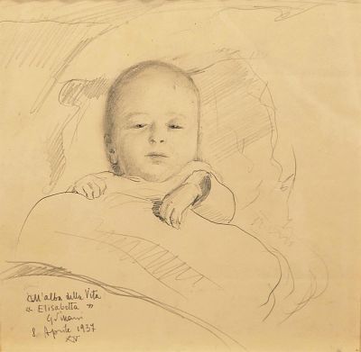 Villani Gennaro (Napoli 1885 - 1948) - All'alba della vita 1937 matita su carta firma e data: in 