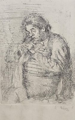 Notte Emilio (Ceglie Messapica, BR 1891 - Napoli 1982) - La madre litografia su carta firma: in 