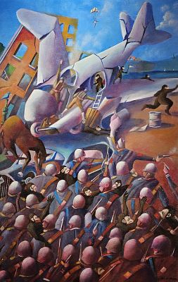 De Chiara Antonio (Salerno 1968) - Dopo l'attentanto la cattura dei responsabili 2012 olio su tela 