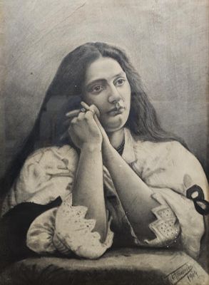 Di Francesco (XIX-XX secolo) - Ritratto di Rosa 1904 matita grassa su carta firma e data: in basso 