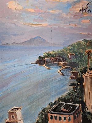 Scopato Antonio (Napoli 1916 - post 1974) - Scorcio costiero 1974 olio su tavola firma e data: in 