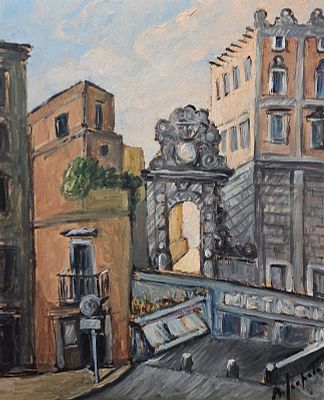 Scopato Antonio (Napoli 1916 - post 1974) - Palazzo Cellammare a Napoli olio su tavola firma: in 
