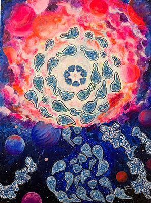 Яшина Светлана (Sveta Silence ) - Начало начал. Холст, акрил, текстиль 
Фантазии о космосе и других 