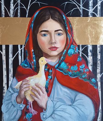 Ольга Дмитриева - Гусенок. Холст, масло, поталь 
При создании работ я затрагиваю историю, мифологию 