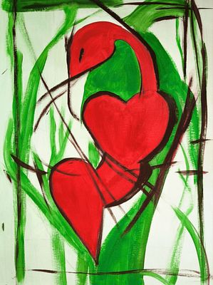 Нина Тимошенко - Селезень в стиле Виллем де Кунинг. Акрил, художественная бумага, паспарту 
2025 год