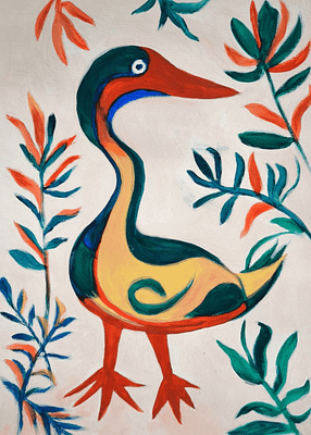 Нина Тимошенко - Селезень в стиле Пикассо. Акрил, художественная бумага, паспарту 
2025 год