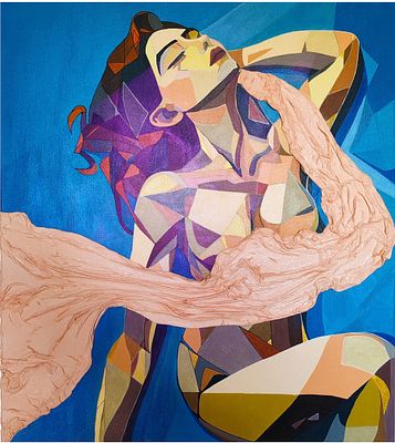 Яна Жогова - Глоток свободы. Холст на подрамнике, акрил, текстурная паста, ткань, поталь, акриловые 