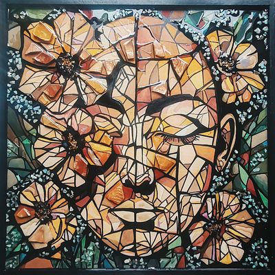 Яна Жогова - "Иштар". Смешанная техника: акрил, эпоксидная смола, глина, стекло.