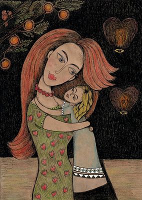 Овсянникова Ирина - Мать и дитя. Крафтовая бумага 19 на 29 см, линер, карандаш