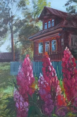 Елена Буркова - &laquo;Деревенская поэзия&raquo;. Холст на подрамнике, масло, в пластиковом багете. 2021. 
В 