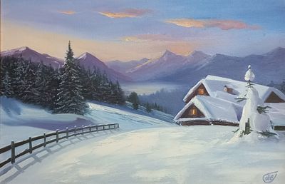 Елена Буркова - &laquo;Вечереет&raquo;. Холст на подрамнике, масло, в пластиковом багете, 2021. 
Картина 
