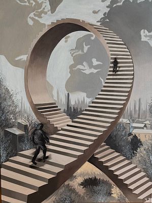 Татьяна Чернова - &laquo;Восхождение в цикле&raquo;. Холст, акрил, 60х80. 2026 
Человек стоит на краю 