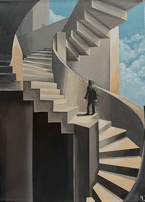 Татьяна Чернова - ”Спираль необходимости” . Холст, акрил, 30х40. 2026 
"Одинокая фигура идёт по 