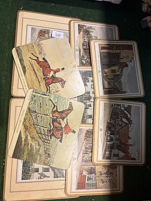 9 piece placemat set horse hunting scences and old villages