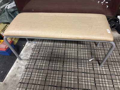 small metal legged faux leather topped stool 33" long by 14" wide by 16" high