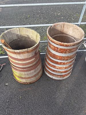 2 old wooden churns