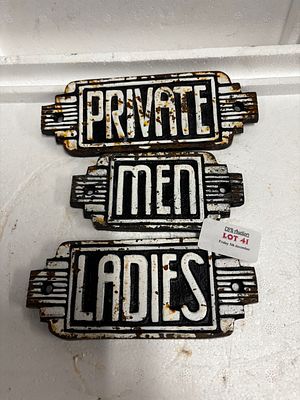3 cast iron signs
