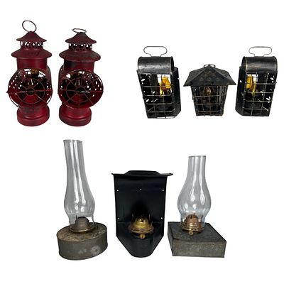 Collection of Vintage Oil Lamps and Lanterns. Collection of eight vintage oil lamps and lanterns 