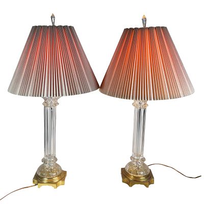 Hollywood Regency Acrylic Column Table Lamps. Elegant pair of Hollywood Regency table lamps 