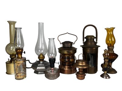 Lot of Vintage Kerosene & Oil Lamps, Lanterns. Collection of vintage kerosene and oil lighting 