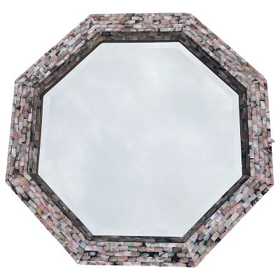Octagonal Mother of Pearl Mosaic Wall Mirror. Octagonal wall mirror featuring a richly textured 