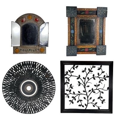 Wall Decor Mexican Tin Mirrors, Metal Tree of Life. Collection of decorative wall art including 