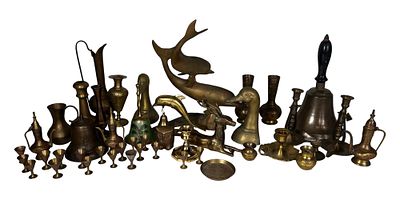 Assortment of Vintage Brass Decorative Articles. Large assortment of vintage brass decorative 