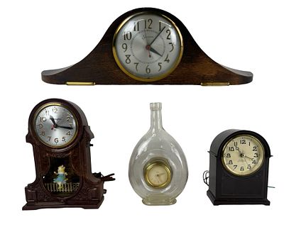 Vintage Mantel Clocks Mastercrafters Swinging Girl. Collection of four vintage mantel clocks 