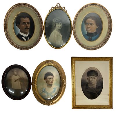Antique Framed Portrait Photographs. Collection of antique late Victorian and Edwardian era 