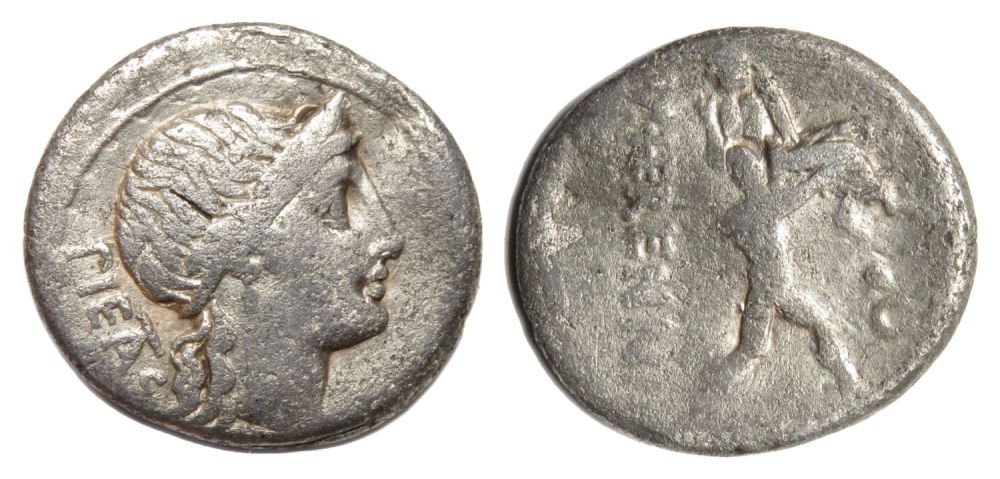 Lot 9: Republican Denarius. M. Herenius, 108-107 BC. Silver, 3.66g....