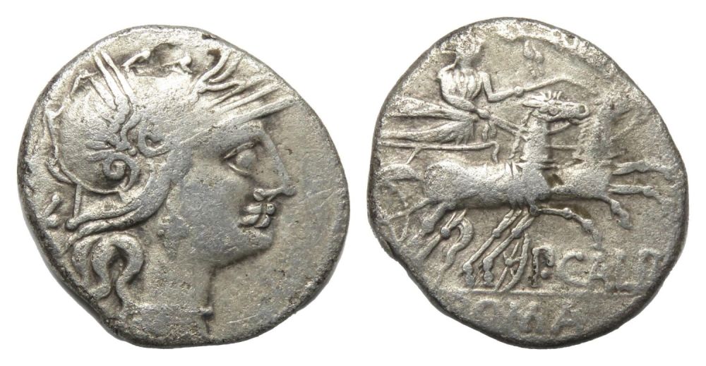 Lot 10: Republican Denarius. P. Calpurnius, 133 BC. Silver, 3.65g....