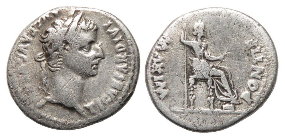 Lot 20: Tiberius Denarius. Lugdunum, after AD 16. Silver,  3.62g....