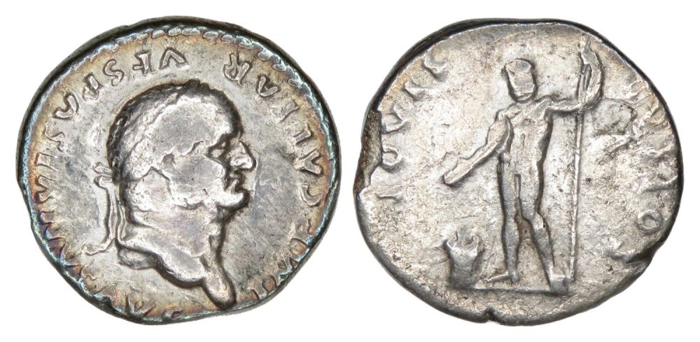 Lot 33: Vespasian Silver Denarius. Rome, AD 75-9. Silver, 2.92g....