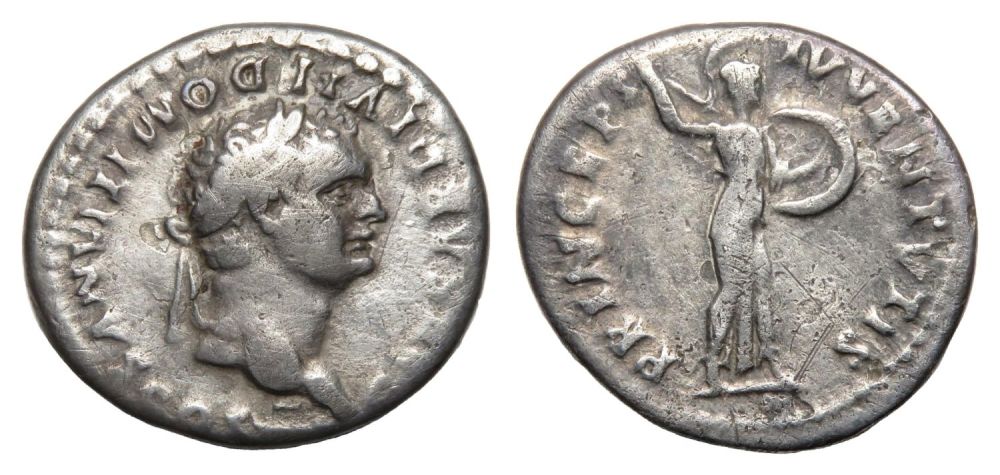 Lot 42: Domitian Denarius. Rome, AD 80. Silver, 2.58g. 18.75...