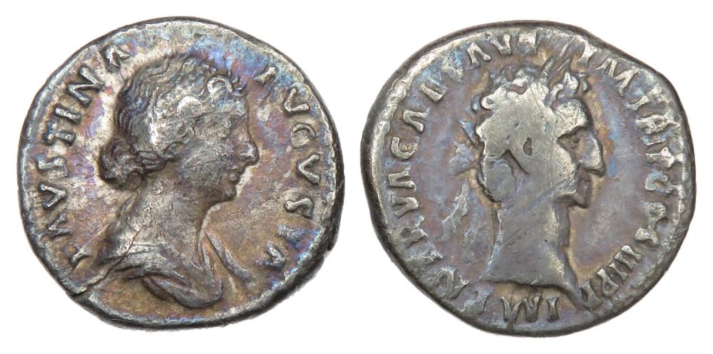 Lot 48: Denarii of Nerva and Faustina Junior. 19mm, 3.26g...