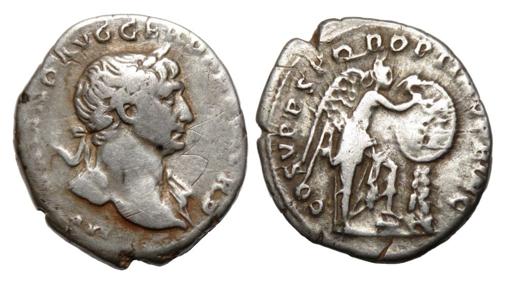 Lot 53: Trajan Denarius. Rome, AD 111. Silver, 2.96g. 19.47...