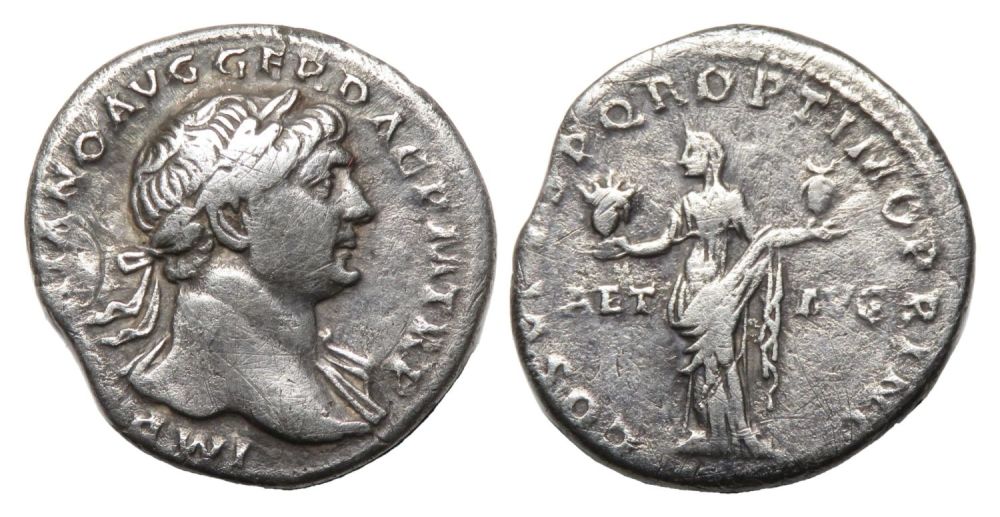 Lot 55: Trajan Denarius. Rome, AD 111. Silver, 2.47g. 18.37...