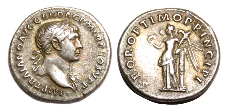 Lot 56: Trajan Denarius. Rome, AD 103-11. Silver, 3.14g. 18.94...