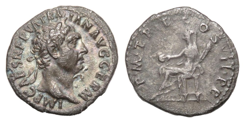 Lot 57: Trajan Silver Danerius. Rome, AD 99. Silver, 2.44g....