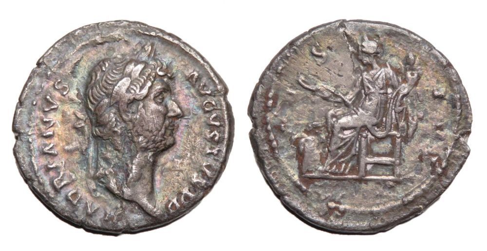 Lot 58: Hadrian Silver Denarius. Rome, AD 128. Silver, 2.29g.18.88...